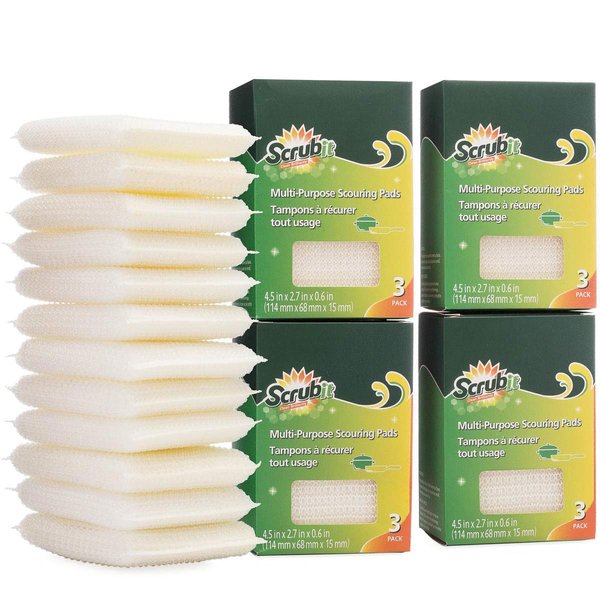 12 Multi-Purpose Scouring Pads by Scrub-It/Non- Scratch Cleaning for Pots, Pans, Dishes, Utensils & Non-Stick Cookware - Use for Kitchen, Bathroom & More - 12 Pack