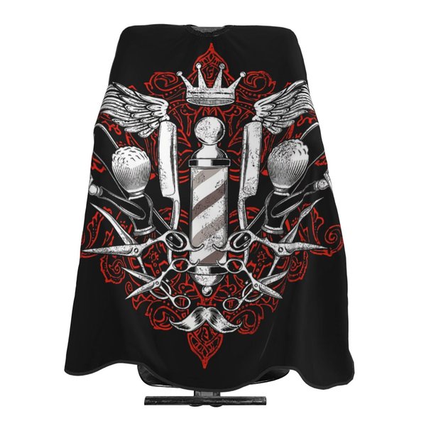 Red Wings Barber Pattern Barber Cape, Hair Stylist Salon Haircut Gown, Hair Cutting Apron with Adjustable Closure, Professional Salon Cutting Barber Skirt