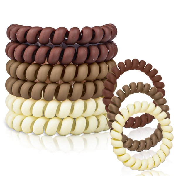 FIRSTPELLA 6 PCS Spiral Hair Ties for Women Girls - Cute Gradient Matte Hair Coils Waterproof Ponytail Holders No Damage Elastic Hair Ties for Thick Hair Accessories for Women Travel,Gym - Brown