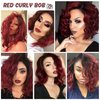 SEVENCOLORS Short Burgundy Curly Wigs for Black Women Natural Wavy Ombre Wine Red Wig Synthetic Hair Shoulder Length Bob Wigs