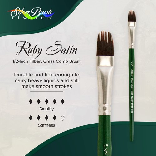 Silver Brush Limited 2528S1/2 Ruby Satin Filbert Grass Comb Brush Fluid and Flow Acrylics, Size 1/2 Inch, Short Handle