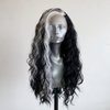 RONGDUOYI Black Curly Wig with Highlights Synthetic Lace Front Wigs for Women Natural Hairline Black Mix White Long Wave Wig Daily Use Synthetic Hair Wig Cosplay