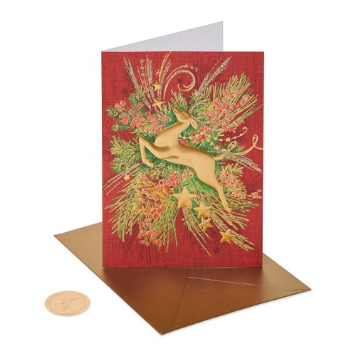 Papyrus Holiday Cards Boxed with Envelopes, Warm Wishes, Gold Reindeer (12-Count)