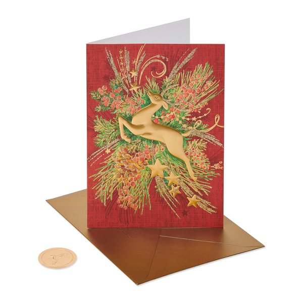 Papyrus Holiday Cards Boxed with Envelopes, Warm Wishes, Gold Reindeer (12-Count)