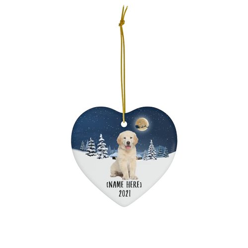 Cream Puppy Golden Retriever Dog Ornaments for 2025 Christmas Tree Personalized Name Gifts 2026 New Year Eve Decorations White Heart