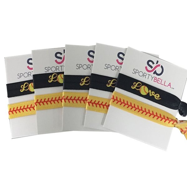 Infinity Collection Softball Hair Accessories, Set of 5 Girls Softball Hair Ties, Softball Team Gifts or Softball Party Favors
