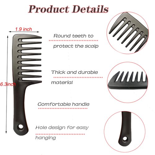 Mini Wide Tooth Comb,Rat Tail Comb,2PCS Hair Comb Set,Small Travel Purse Shower Hair Combs Detangling Comb Brush for Curlies Fine Tooth Comb Hair-Cutting Styling Comb for Women Men (Black)