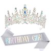 VELSCRUN Birthday Tiara Crowns for Women Girls AB Silver Crystal Birthday Girl Headband Sash Elegant Princess Crown Happy Birthday Party Decorations Women Sisters Birthday Gift Hair Accessories