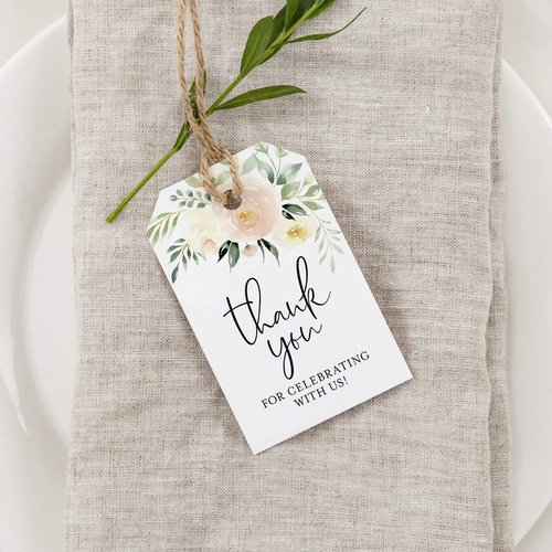 Bliss Collections Thank You Gift Tags, Blush Floral, Thank You for Celebrating with Us Gift Tags for Weddings, Bridal Showers, Birthdays, Parties and Baby Showers, 2"x3" (50 Tags)