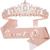 AOPRIE Birthday Sash for Girls Birthday Crowns Sweet 16 Birthday Tiara for Women Rose Gold Birthday Girl Headband Princess Crown Rhinestone Happy Birthday Accessories
