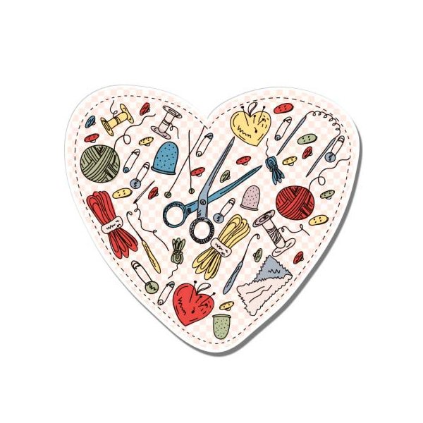 Sewing Heart - 5" Vinyl Sticker - for Car Laptop I-Pad - Waterproof Decal
