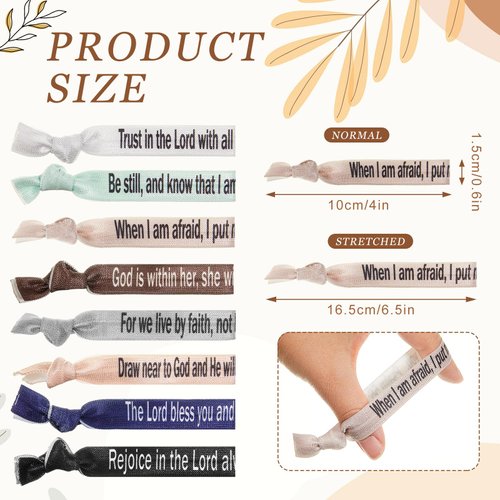 Solsew 48 Pcs Bible Verses Ribbon Hair Ties Christian Bible Verse Bracelet Christian Elastic Ponytail Holder for Women, Bible Stretch Elastic Hand Rope Hairbands for Christians and Bible Lovers
