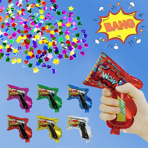 24PCS Inflatable Fireworks Gun Party Toys Confetti Fireworks Handheld Confetti Poppers Multicolor with Novelty Design Party Supplies for Birthday Christmas Wedding Graduation