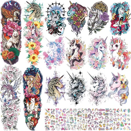 CUTELIILI 24 Sheets Cute Temporary Tattoo for Women, Colorful Small Fake Tattoos for Girls kids, Birthday Party Supplies, Magical Party Favors Decorations