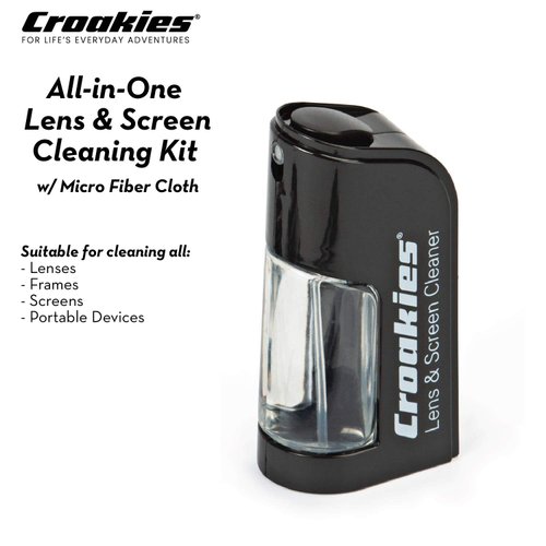 Croakies All-in-one Cleaning Kit | Lens Care Travel Kit with Pump and Microfiber Cloth | All Natural Cleaner for Eyewear and Lenses