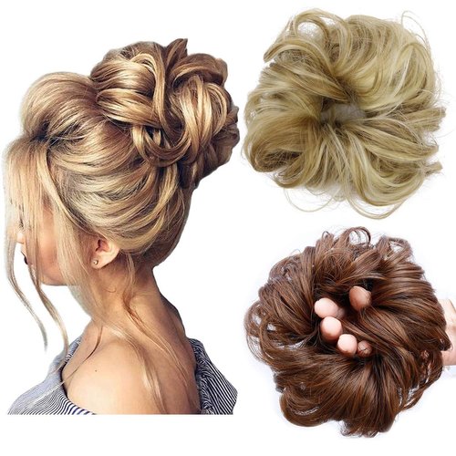 ASUITOFK Messy Bun Hair Piece Thick Updo Scrunchies Synthetic Hair Extensions Ponytail Hair Wig Hairpiece Blonde & Light Brown