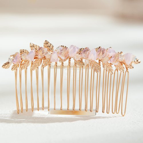 AW BRIDAL Pink Bridal Hair Comb Wedding Hair Piece Bride Hair Clip Bridesmaid Wedding Hair Accessories (Gold)