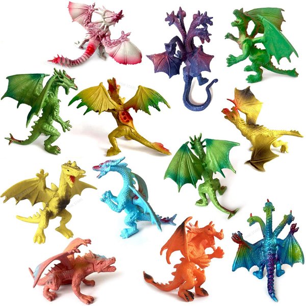 GIDGOD 12Piece Dinosaur Model Realistic Flying Dragon Gift Box Toy, 4 inch sci-fi Game Monster Triceratops Pterodactyl Party Gifts Boys Hobbyist Prize