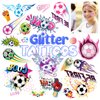 Sixberry Glitter Football Temporary Tattoos for Kids, 20 Sheets Soccers Ball Tattoo Stickers for Boys Girls Birthday Party Favors, School Activity Sports Games Teams Decorations Goodie Bags Stuffers