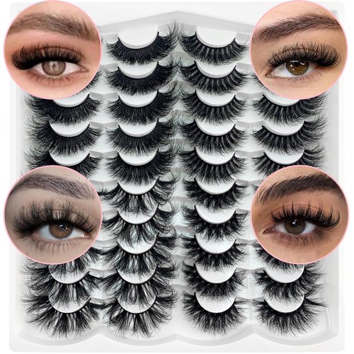 Lashes Extension Dramatic 20mm/25mm Lashes Mink 8D Volume Curly Fake Lashes Wispy Full Mink Lashes Long 20 Pairs False Eyelashes D Curl Strip Lashes Pack