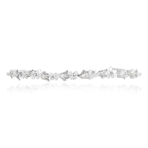 SAMKY Bride's Bridal Hair Accessories Rhinestone Wedding Tiara Crown Pearl Crystal Headpiece