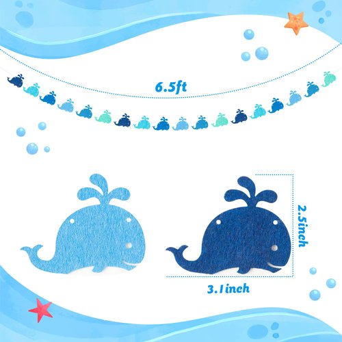 WATINC 4pcs Whale Felt Garland Under the Sea Party Decorations, Blue Fish Hanging Bunting Ornament, Summer Ocean Fishing Themed Party Banner Supplies, Baby Shower Birthday Decor for Wall Backdrop