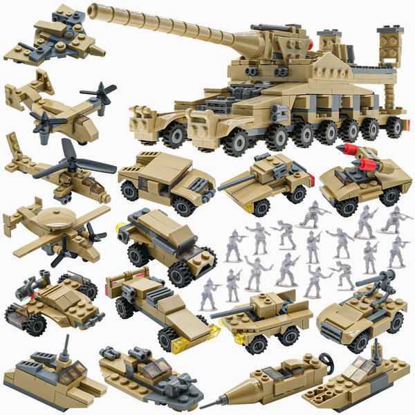 MISTBUY WW2 Army Building Blocks Toys Set, Create a German Dora Cannon or 16 Small Military Vehicles, with 20 Toy Soldiers, for Boys Kids Age 6 7 8 Year Old