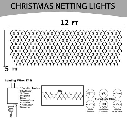 Dazzle Bright Christmas 360 LED Net Lights, 12FT x 5 FT Connectable Waterproof String Lights with 8 Modes, Christmas Decorations for Indoor Outdoor Xmas Party Yard Garden Decor (White)