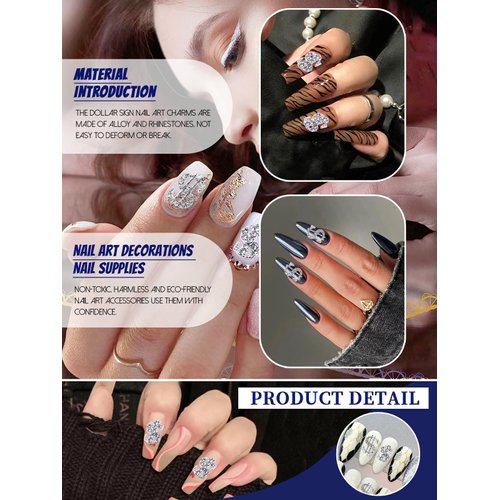 20Pcs Alloy Money Dollar Nail Charms, CYHYII 3D Silver Dollar Rhinestones Nail Art Charms Shiny Luxury Money Sign Design Crystal Nail Decorations for Women Girls Nail Art Design Craft Jewelry DIY