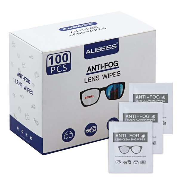 ALIBEISS Anti-Fog Lens Wipes Pre-Moistened Anti-Fog Wipes,6inch X 5inch,for Eye Glasses (100Pack)