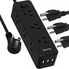 Power Strip Surge Protector, 9 Widely Spaced Outlets with 3 USB Ports, 3 Side Outlet Extender with 6.5 Ft Extension Cord, 1050 Joules, Flat Plug, Wall Mount Charging Station for Home Office Dorm Black