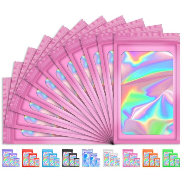 TIFICAL 100 PCS Smell Proof Bag, Packaging Bags for Small Business, Holographic Bags Resealable Bags for Daily Use, Sample Bags, Candy Bags Sealable, Freshie Bags, Product Bags (2.4×3.9 Inch, Pink)