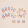 BABALAL Rainbow Press on Nails Medium Square Fake Nails Blue French Tip Glue on Nails 24Pcs Squoval Acrylic Nails Heart Love Cute Valentines Day Stick on Nails for Women and Girls