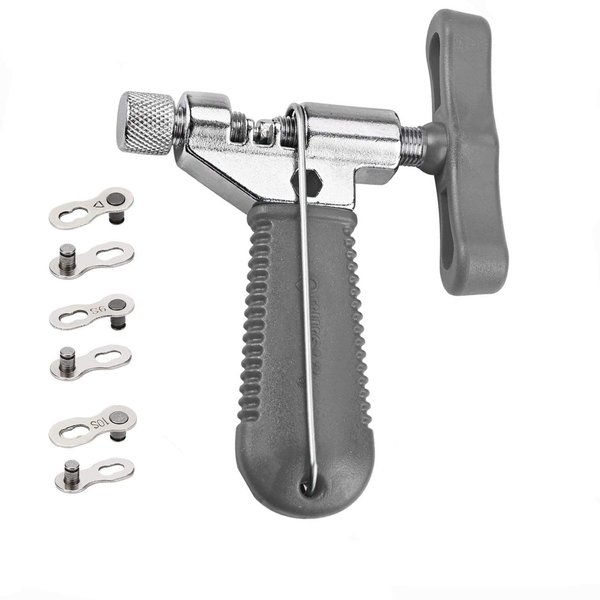 QKURT Bike Chain Splitter + 3 Pairs Bicycle Missing Link, Universal Bike Chain Cutter Breaker Tool With Chain Hook for 7 8 9 10 Speed Bicycle Chain Link Repair Removal/Install - Reusable Bicycle Tools