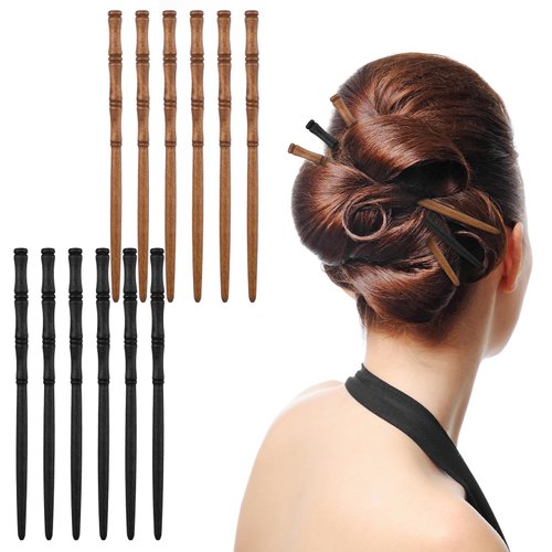 Retro Wooden Hair Sticks,Ymapinc 12pcs Chopsticks for Hair,Sturdy Texture but Light Weight,Bamboo Shape Hair Sticks for Buns,Hair Chopsticks Accessories for Women Girls