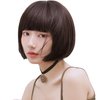 HSPJHTM Brown Bob Wigs,10" Short Bob Wigs,Short Bob Hair Wigs Straight with Thick Bangs Synthetic Colorful Cosplay Daily Party Wig for Women Natural (Free Wig Cap)