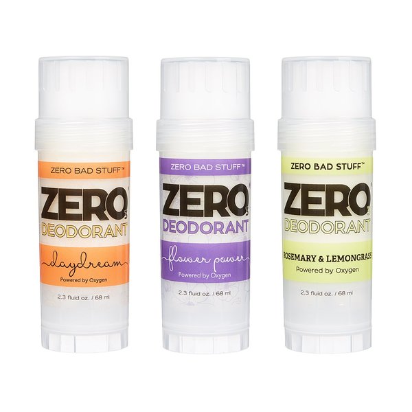 ZERO Deodorant – Oxygen Powered De-Stinkerizer – Long Lasting, All Natural, Baking Soda Free, Aluminum Free, Safe for Sensitive Skin, Safe for Kids, Shea Butter Solid (Most-Popular 3-Pack)