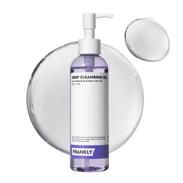 FRANKLY Deep Cleansing Oil - BHA & LHA Pore-Purifying, Blackhead Remover, Makeup Remover, Hydrating with Amino Acids & Hyaluronic Acid | All Skin Types Korean Skincare | Vegan & Cruelty-free | 6.8 oz