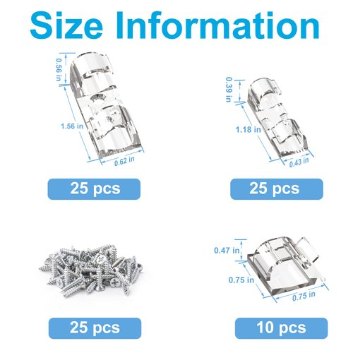 Outdoor Light Clips (Assorted Sizes, 60 PCS), Adhesive Cable Cord Organizer for Wall, Clear Wire Holder Electric Wires, PC Management Under Desk, Christmas LED M&L