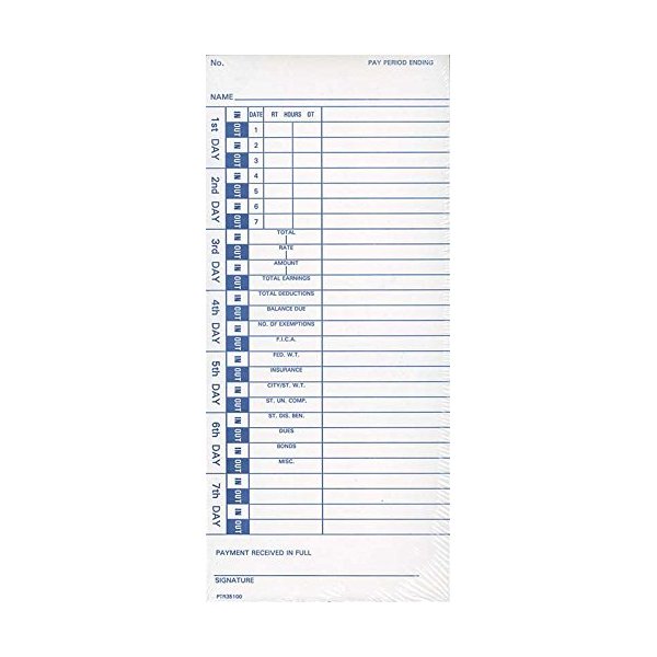 100 Time Cards for Pyramid 3500 3500ss 3550ss 3600ss 3700 35100