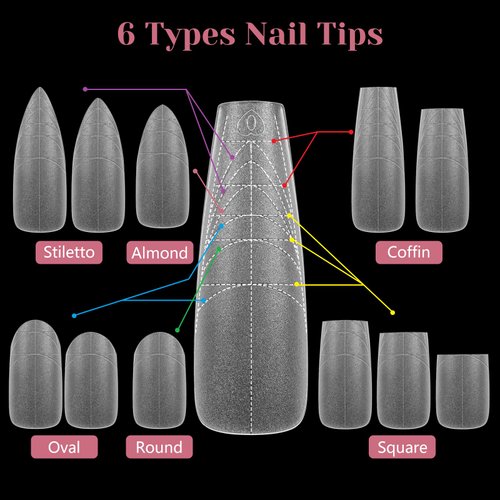 LIONVISON Coffin Nails Tips Long: No C Curve GuideLines Nail Tips for Acrylic Nails, Full Cover Press on Nail tips, Full Matte Fake Nail Extension Tips for Beginners DIY Nail Salon, 12Sizes, 240PCS