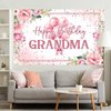Aperturee Happy Birthday Grandma Banner 70.8x43.3in Pink Floral Balloons Backdrop Large Glitter Party Decorations for Grandma’s Birthday, Waterproof Polyester, Easy to Hang, Indoor Outdoor