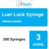 LiteTouch 3mL Luer Lock Syringe, Sterile, Individually Sealed - 100 Syringes per Box (no needle)