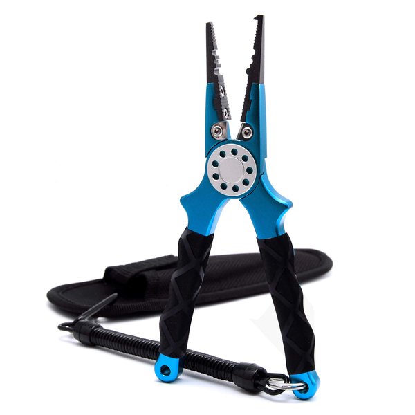 CRAZY SHARK Professional Saltwater/Freshwater Fishing Pliers Hook Remover Fishing Line Cutters with Sheath and Lanyard (Blue.T)