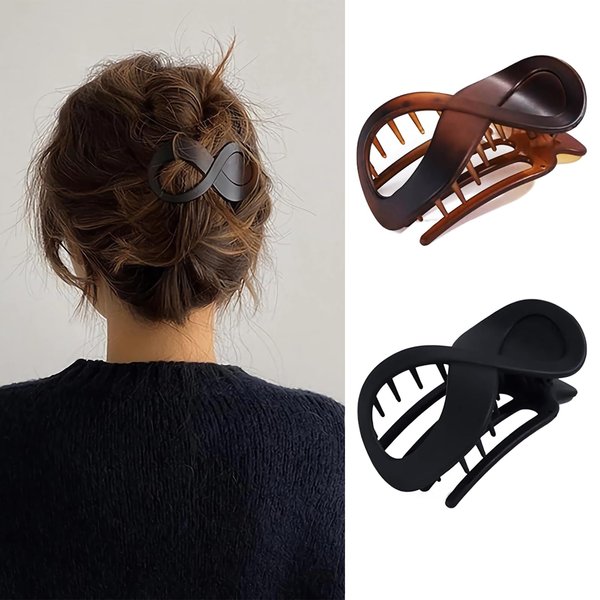 Oneasmot 2 Pcs Flat Hair Clips for Women French Concord Claw Clips for Thick Hair Strong Hold No Slip Grip Hair Claw Clip Matte Hair Clips for Thin Hair, Black & Amber