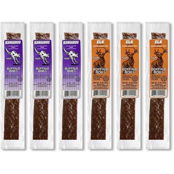 Buffalo Bob's Jerky (Mixed 6 Pack)- 3 Kangaroo & 3 Elk Hickory Smoked