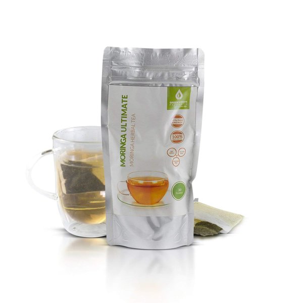 Green Virgin Moringa Oleifera Tea Bags | 100% Pure, Wild-Crafted & Natural Herbal Tea in Oxidation-Free Pouch (30 Bags)
