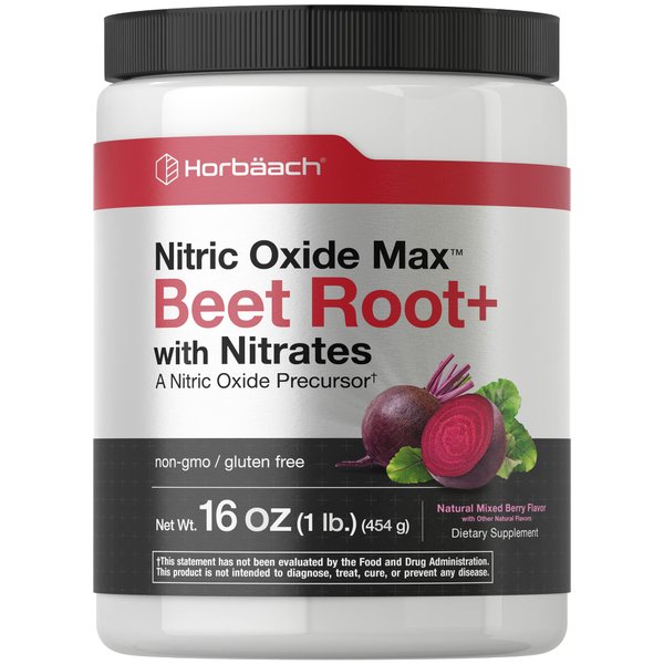 Horbaach Nitric Oxide Beet Root Powder | 16 oz (454g) | Natural Mixed Berry Flavor | with Nitrates | Vegan, Non-GMO, and Gluten Free Supplement