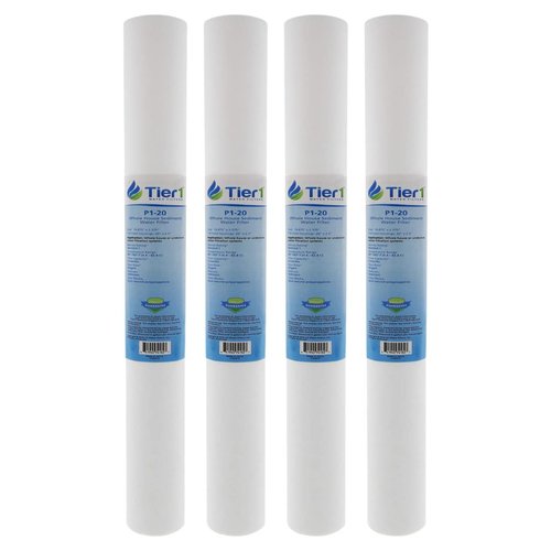 Tier1 1 Micron 20 Inch x 2.5 Inch | 4-Pack Spun Wound Polypropylene Whole House Sediment Water Filter Replacement Cartridge | Compatible with Pentek P1-20, SP-P1-20, PX01-20, Home Water Filter