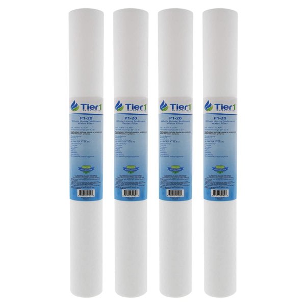 Tier1 1 Micron 20 Inch x 2.5 Inch | 4-Pack Spun Wound Polypropylene Whole House Sediment Water Filter Replacement Cartridge | Compatible with Pentek P1-20, SP-P1-20, PX01-20, Home Water Filter